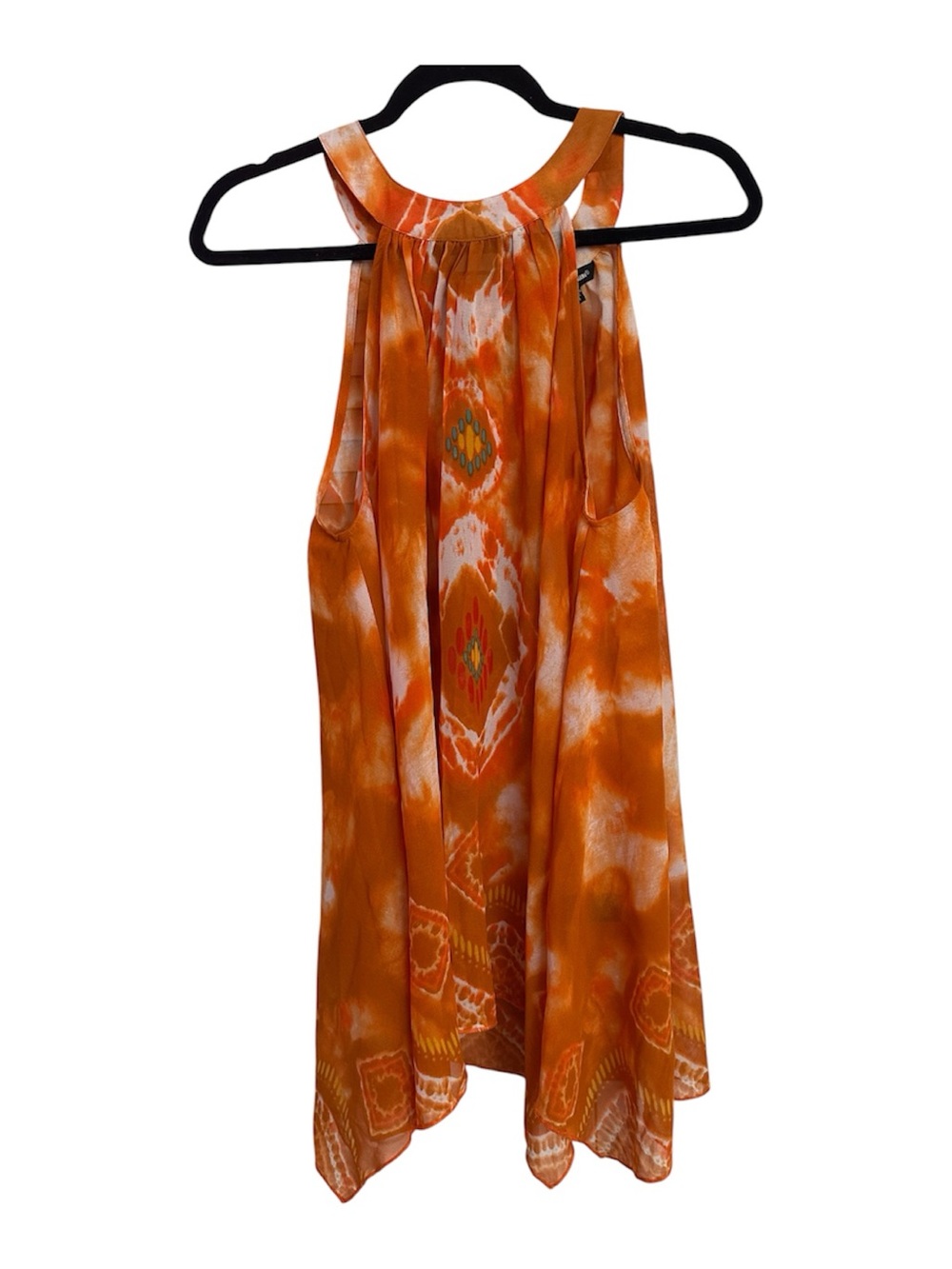 Unique Spectrum Orange Tie-Dye  Sheer Halter Top Size 1X